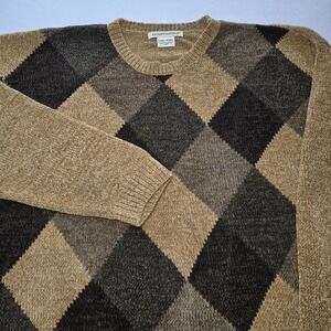 Vintage Grandpa Argyle Sweater Men's L Brown Earth Tones Academia Preppy Retro